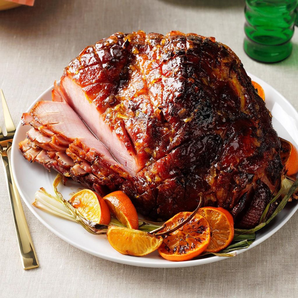 Orange-glazed ham