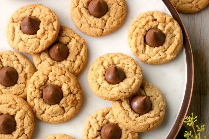 Peanut Butter Blossom Cookies served in a plate
