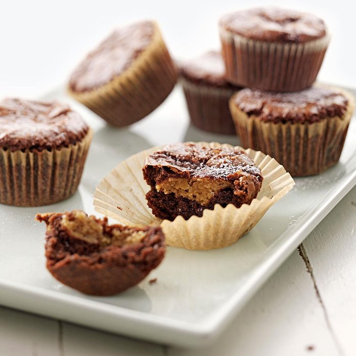 Peanut Butter-Filled Brownie Cupcakes