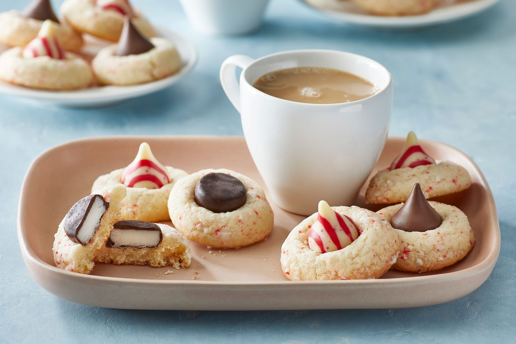 A Plate of Peppermint Kiss Cookies and a Cup of Coffee
