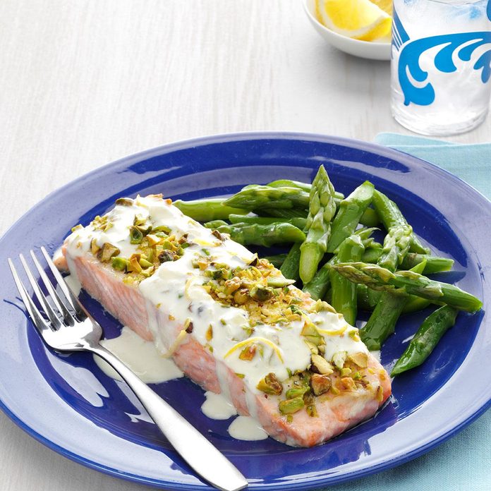 Pistachio-Crusted Salmon with Lemon Cream Sauce