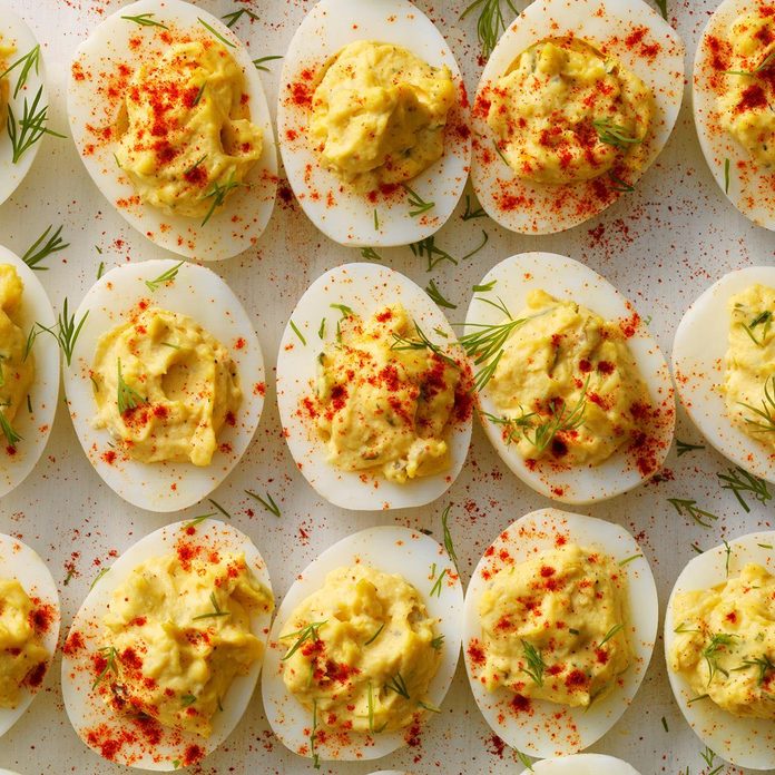 Pressure Cooker Garlic Dill Deviled Eggs