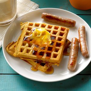 Pumpkin Waffles with Orange Walnut Butter