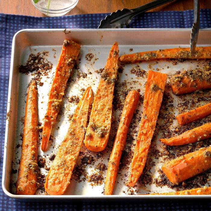 Roasted Carrots with Cilantro-Walnut Pesto
