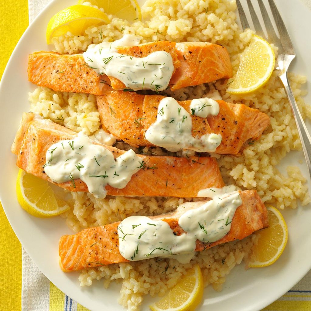 Salmon with Dill Sauce & Lemon Risotto