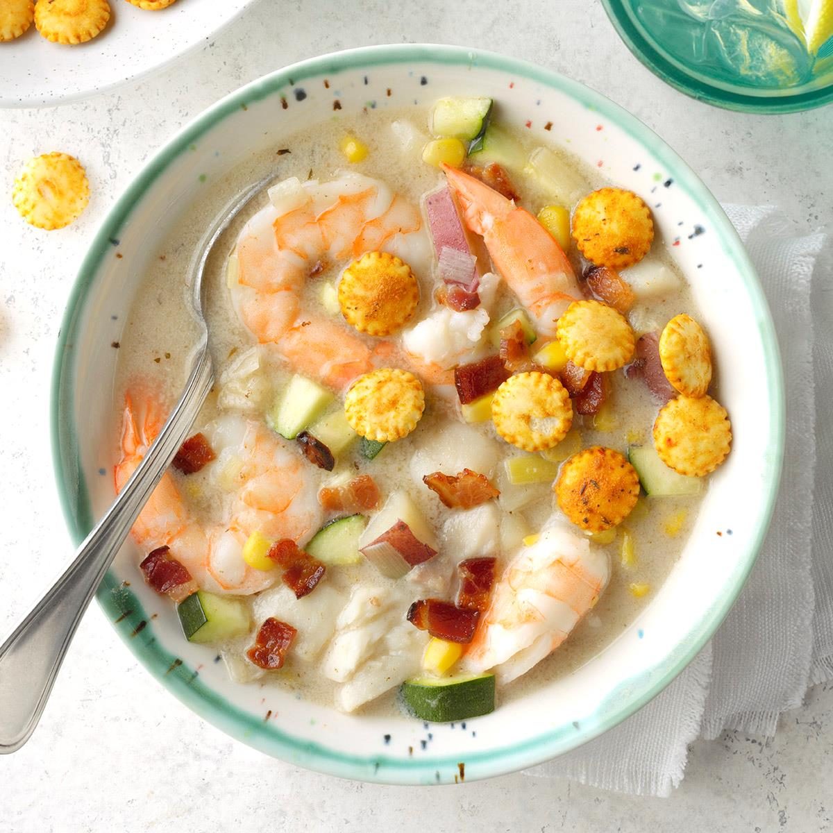 Seafood Chowder with Seasoned Oyster Crackers
