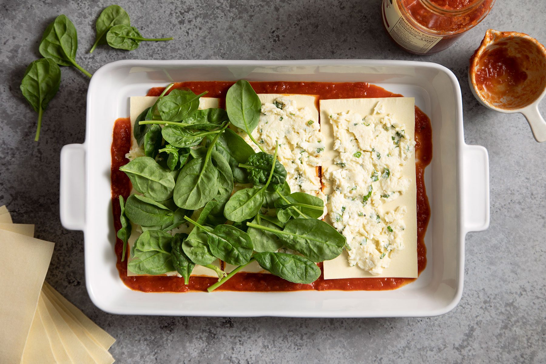 Layering Spinach Basil Lasagna 