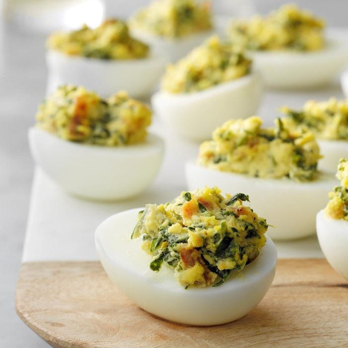 one-bite appetizers - Spinach Deviled Eggs