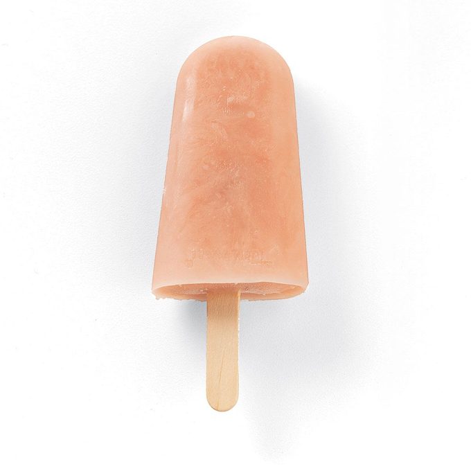 These 2-ingredient popsicles are made with strawberry yogurt and apple juice concentrate.