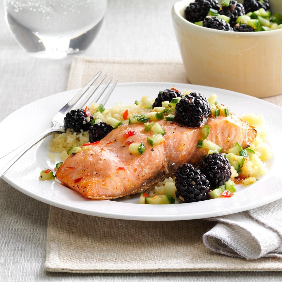 Sweet Chili Salmon with Blackberries