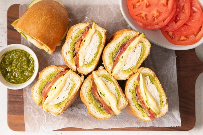 Turkey Pesto Sandwiches With Sauces And Tomatoes