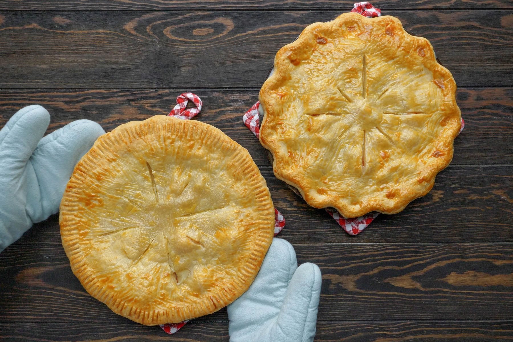 An over head shot of baked Turkey Potpies