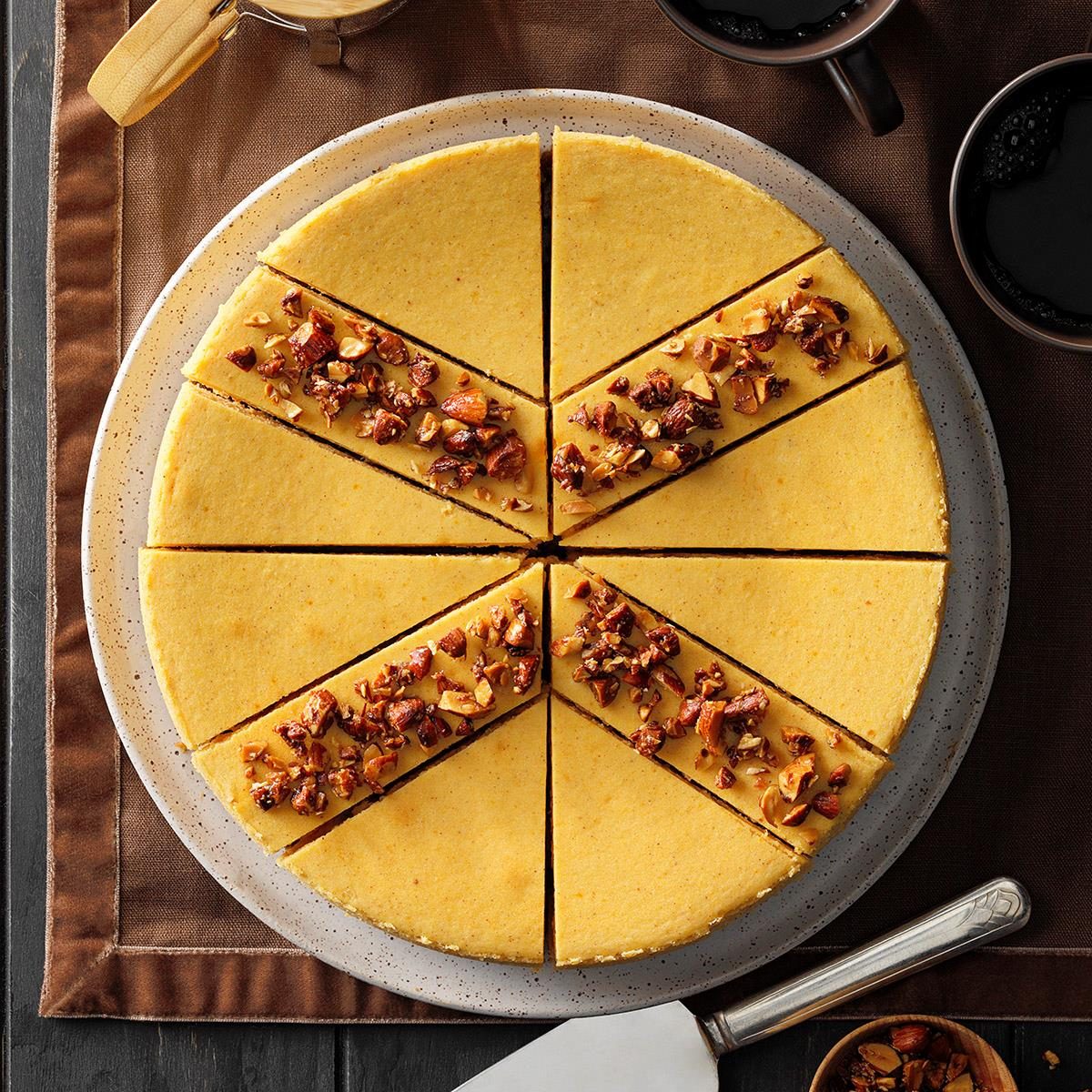 White Chocolate Pumpkin Cheesecake with Almond Topping