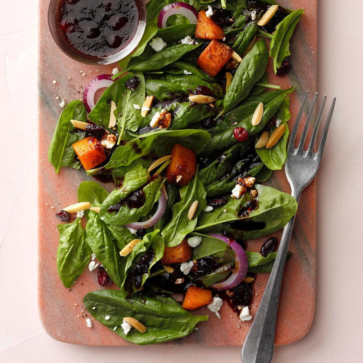 Goes with Clam Chowder: Wilted Spinach Salad with Butternut Squash