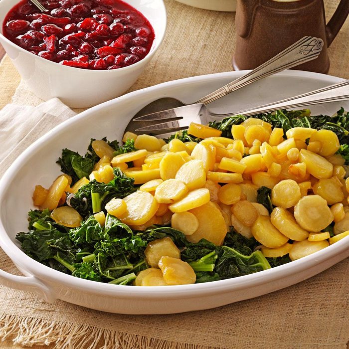 Maple-Glazed Parsnips on Kale