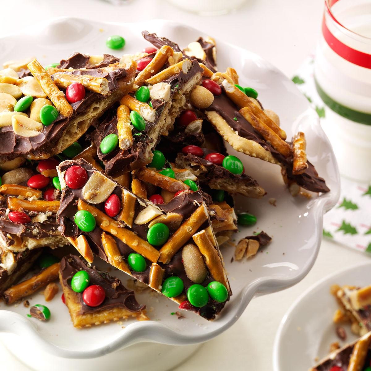 Chocolate, Peanut & Pretzel Toffee Crisps