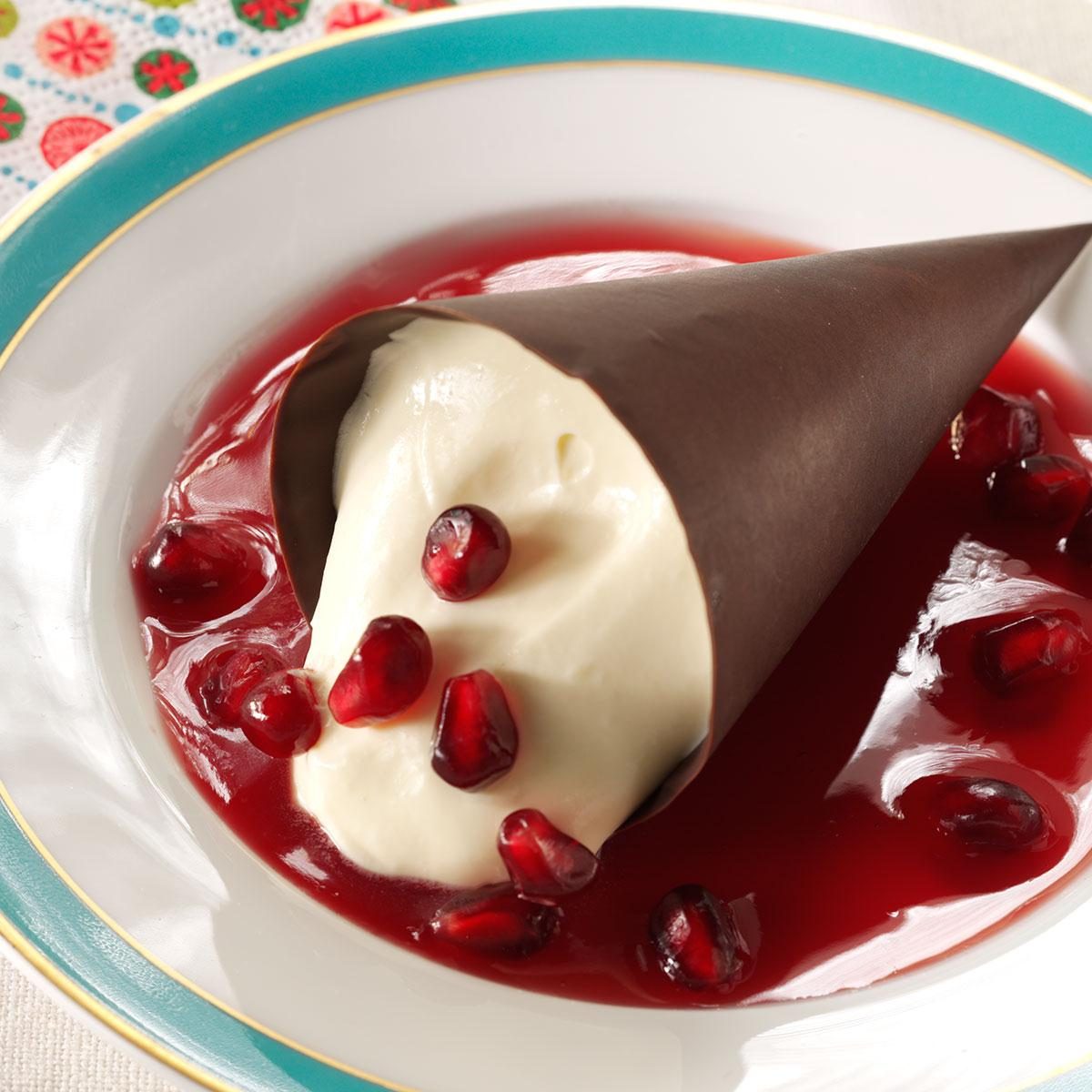 White Chocolate Mousse with Pomegranate Sauce