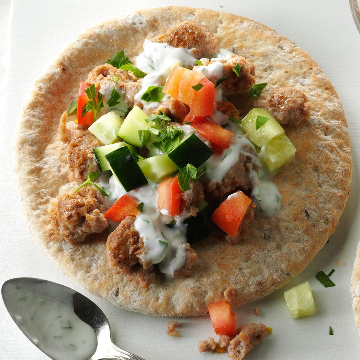 Greek Sausage Pitas