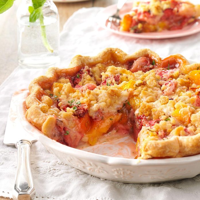 Juicy Peach & Strawberry Crumb Pie