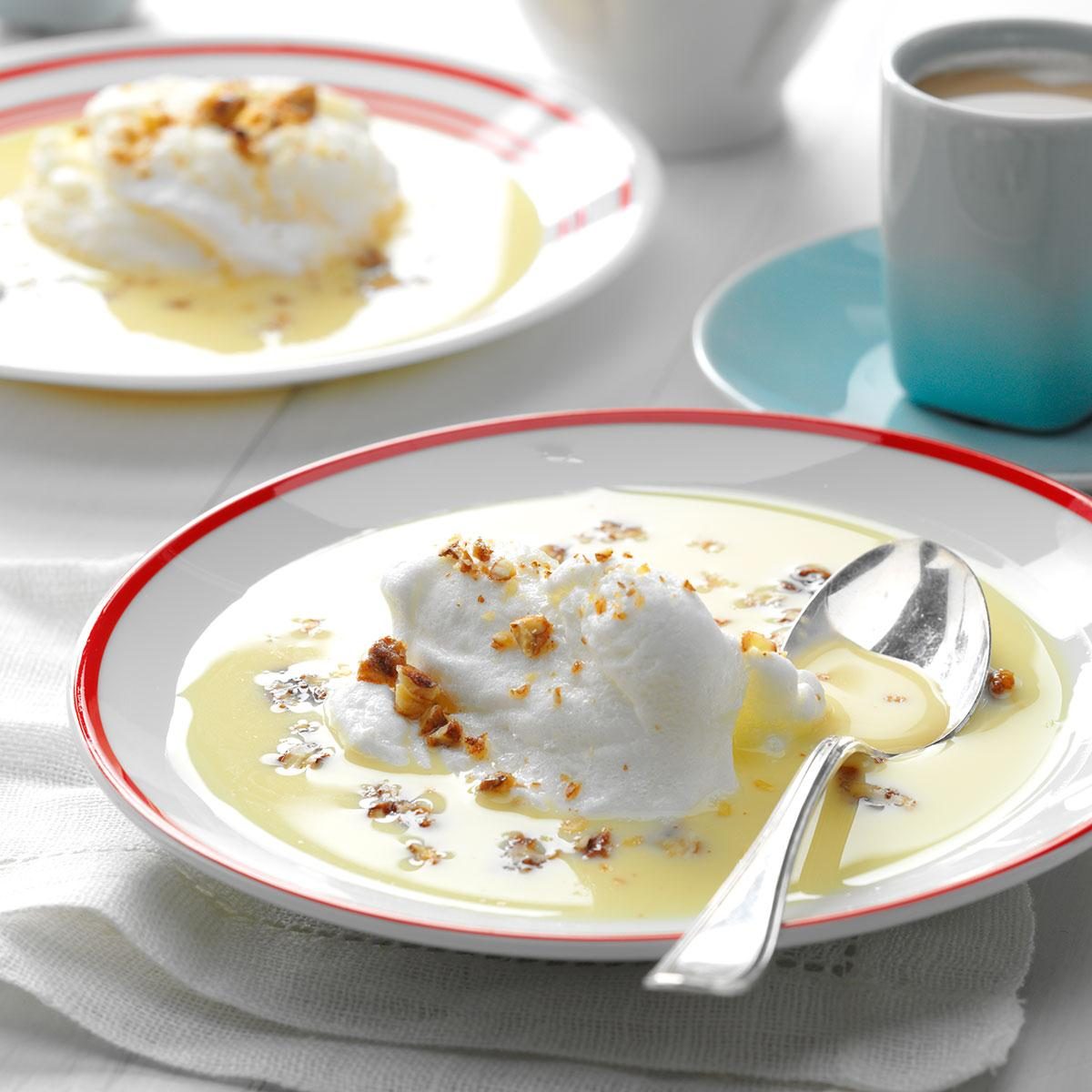 Meringue Snowballs In Custard