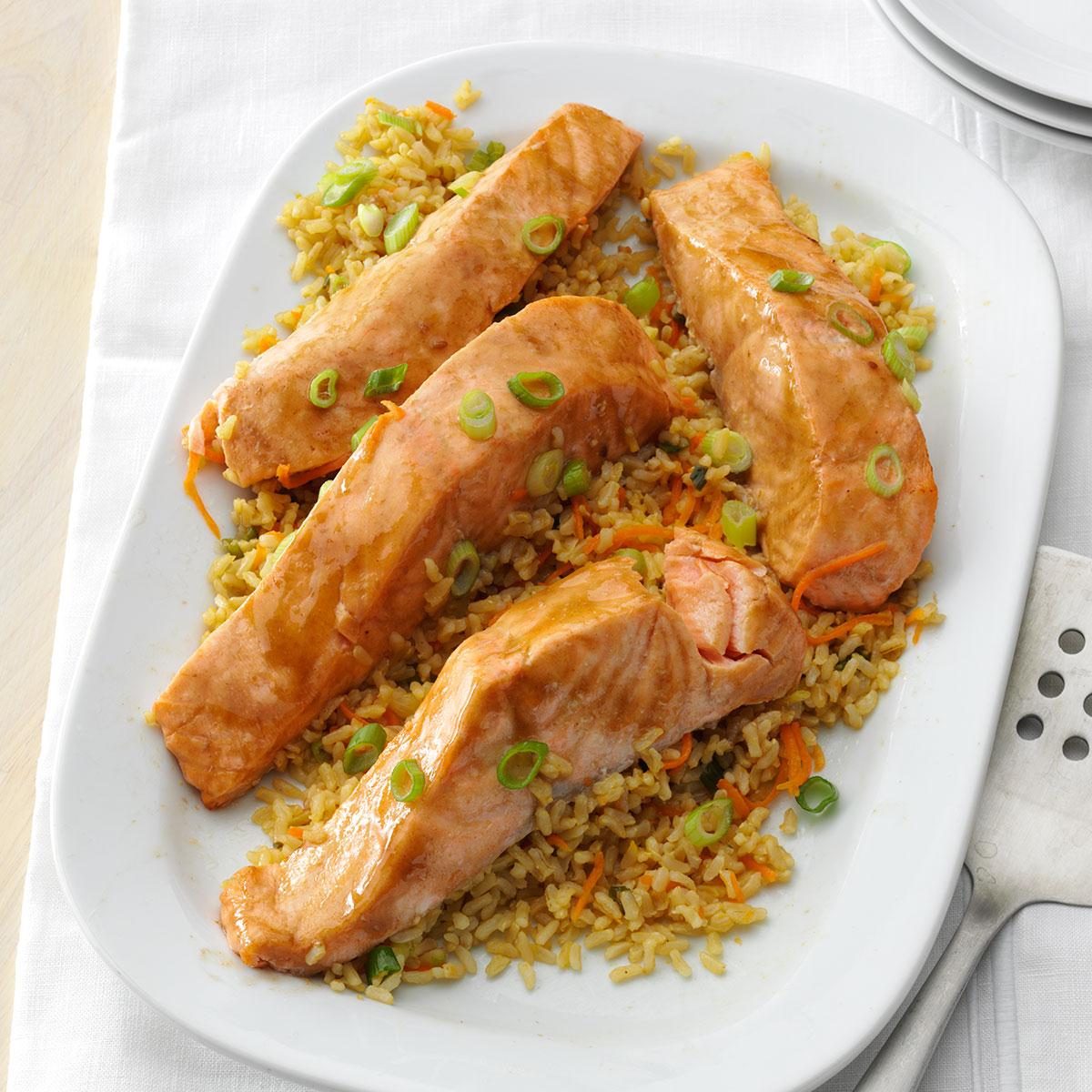 Ginger Salmon With Brown Rice Recipe How To Make It Taste Of Home