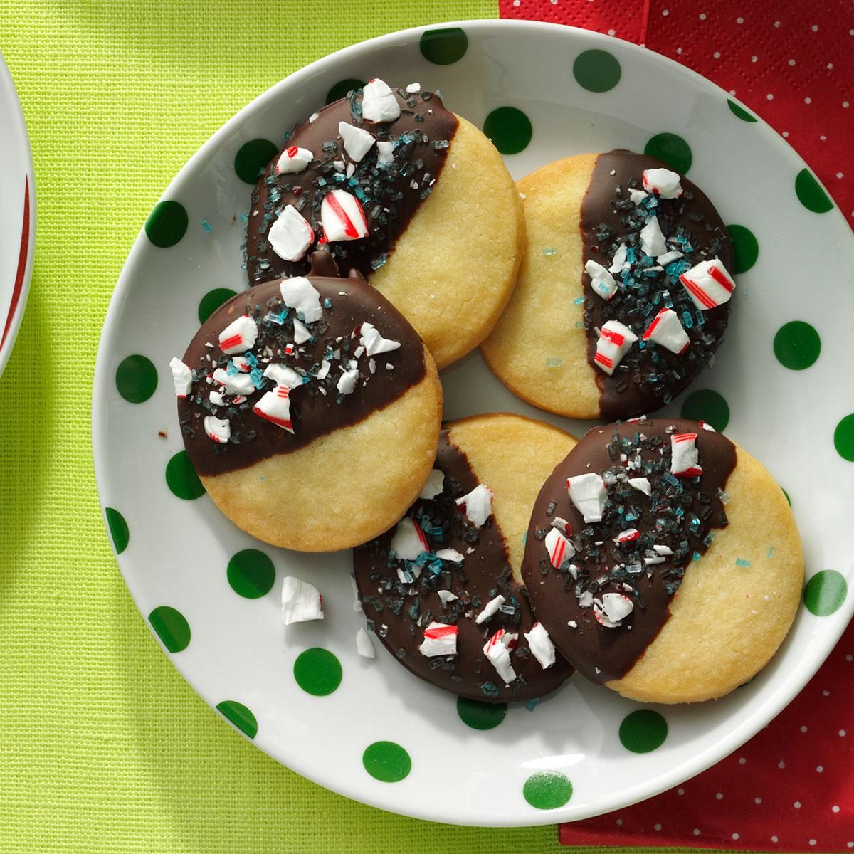 Mint Chocolate Dipped Shortbread Cookies