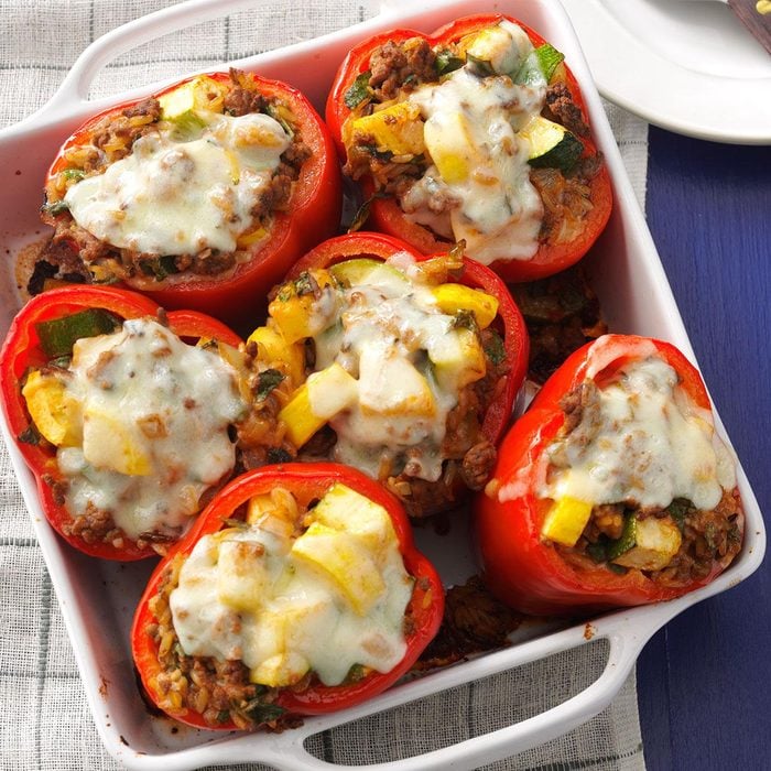 Vegetable & Beef Stuffed Red Peppers
