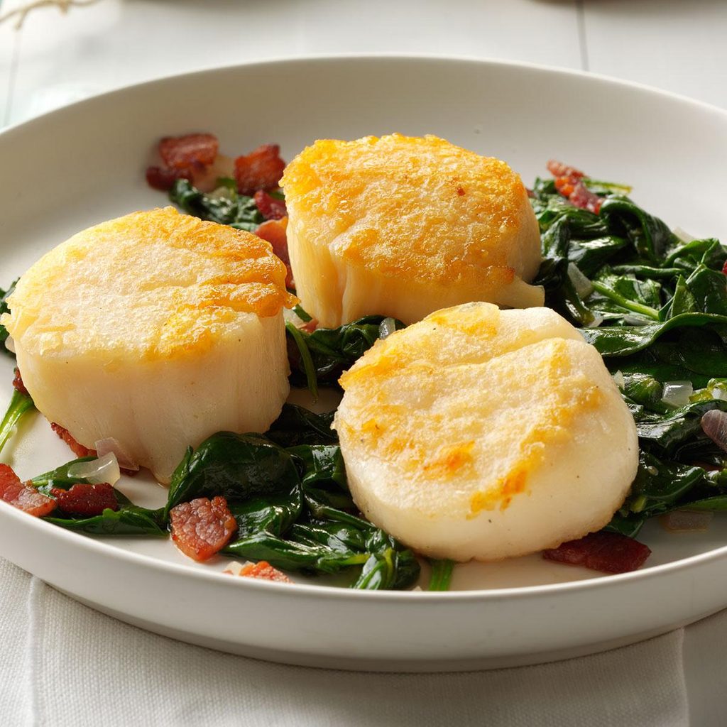 Scallops with Wilted Spinach