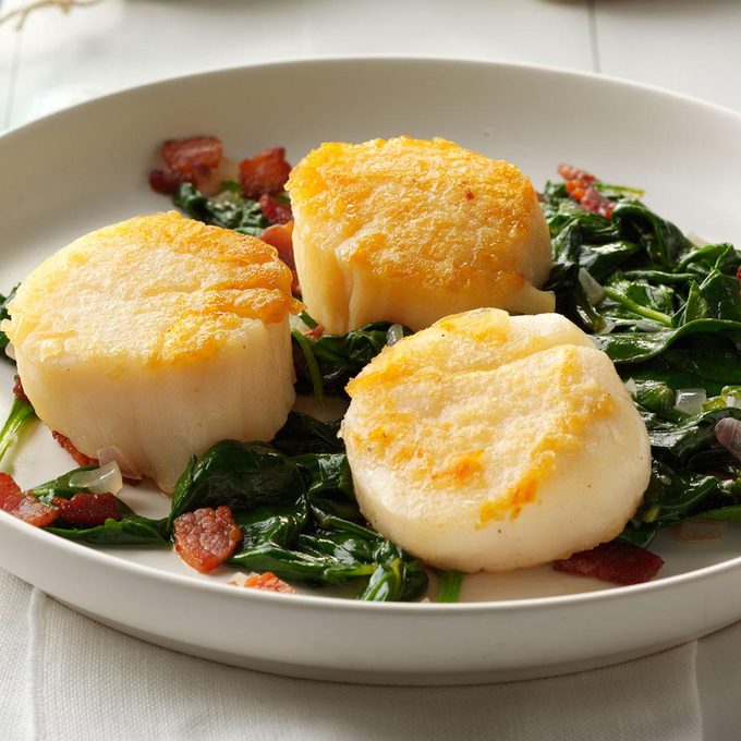 Scallops with Wilted Spinach