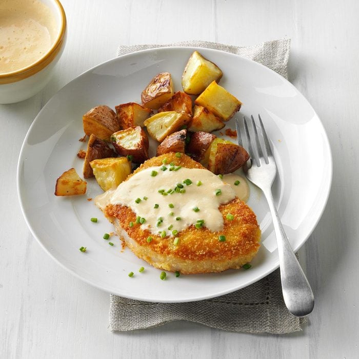 Almond-Crusted Chops with Cider Sauce