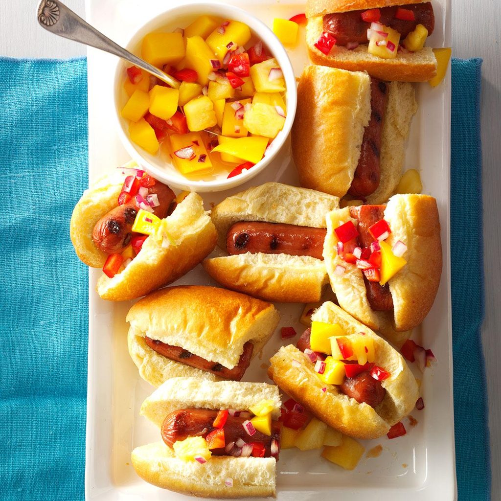 Hot Dog Sliders with Mango-Pineapple Salsa