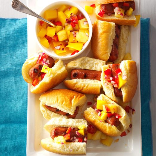 Hot Dog Sliders with Mango-Pineapple Salsa