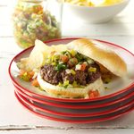 Burgers with Spicy Dill Salsa