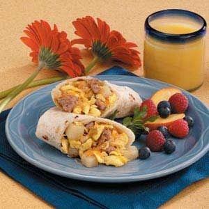 Cheesy Sausage Breakfast Burritos