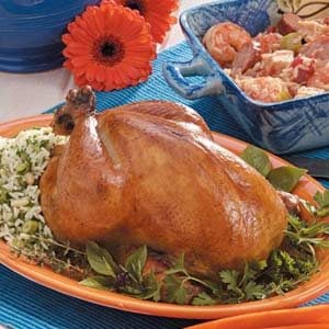 Roasted Chicken with Basil-Rice Stuffing