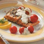 Grilled Salmon with Cheese Sauce