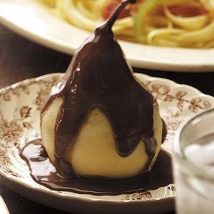 Poached Pears with Chocolate Sauce