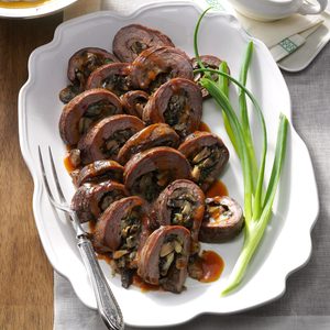 Mushroom-Stuffed Flank Steak Roll