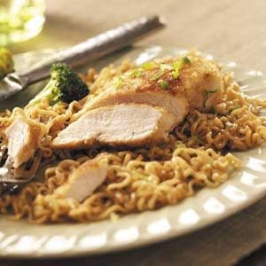 Chicken over Curly Noodles