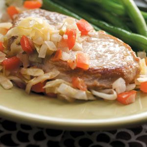 Pork Chops with Cabbage ‘n’ Tomato