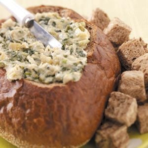 Artichoke Spinach Dip in a Bread Bowl