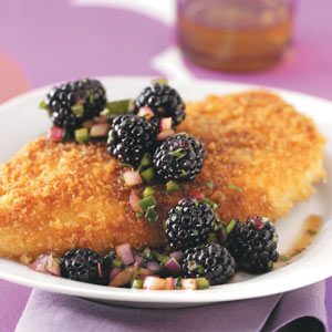 Crumb-Coated Chicken & Blackberry Salsa