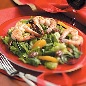 Romaine Pecan Salad with Shrimp Skewers