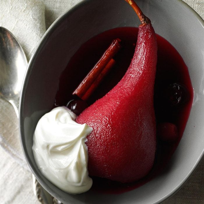Pears and Cranberries Poached in Wine