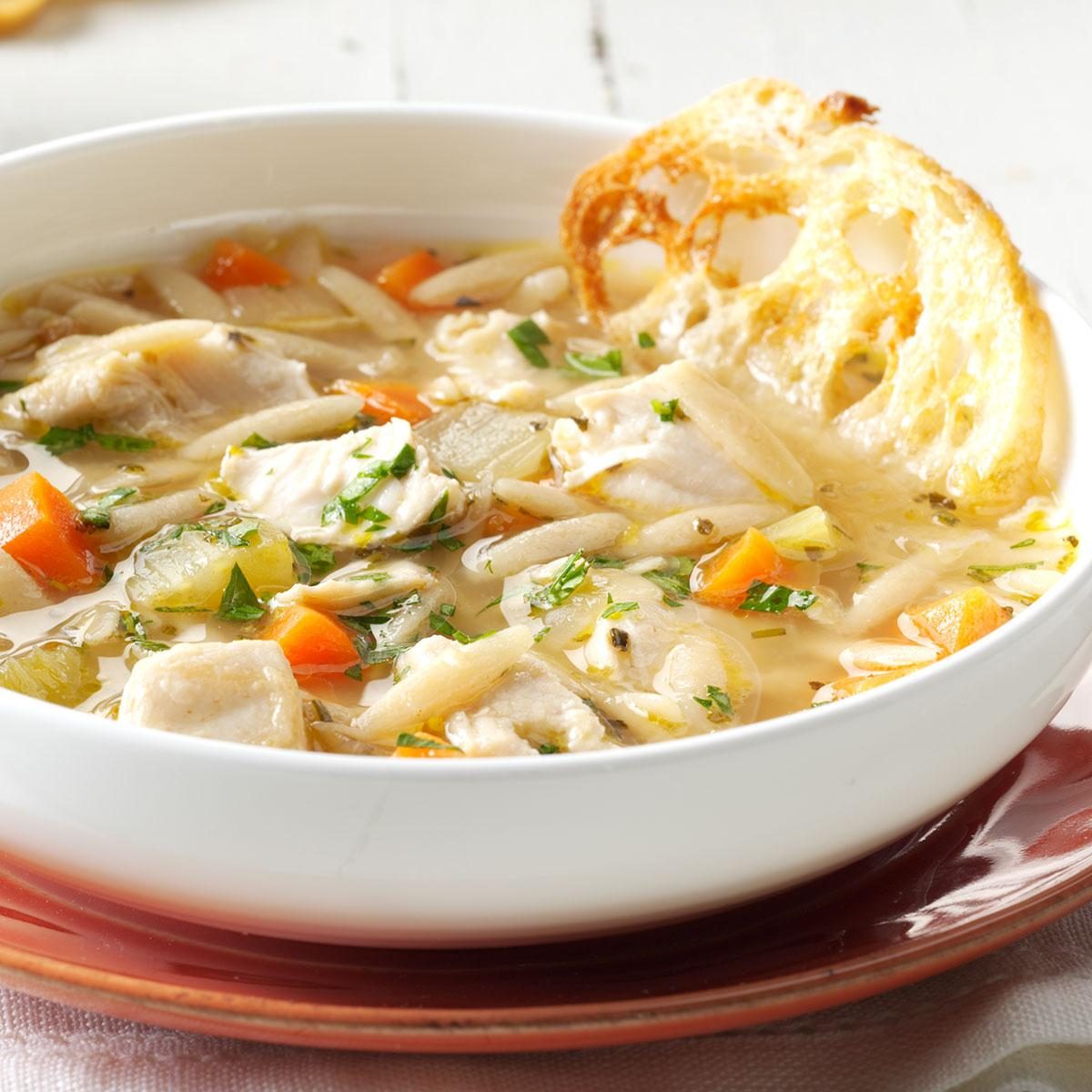 Mediterranean Chicken Orzo Soup