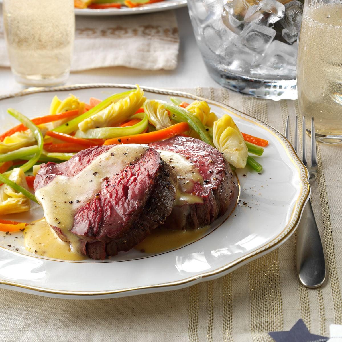 Beef Tenderloin with Sauteed Vegetables Recipe | Taste of Home
