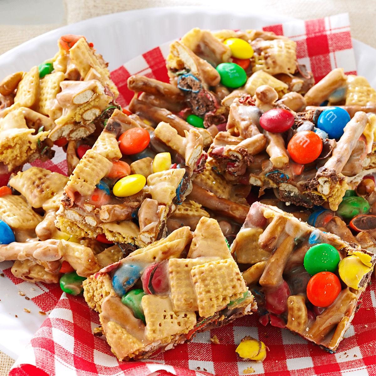 Chex Mix Bars with Pretzels and M&Ms - Deliciously Seasoned