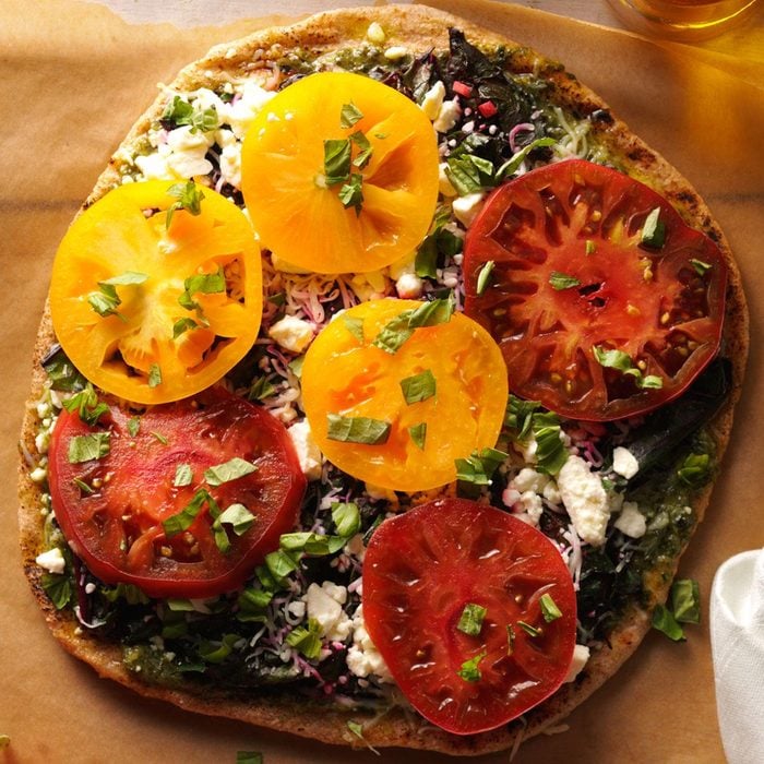 Grilled Pizza with Greens & Tomatoes