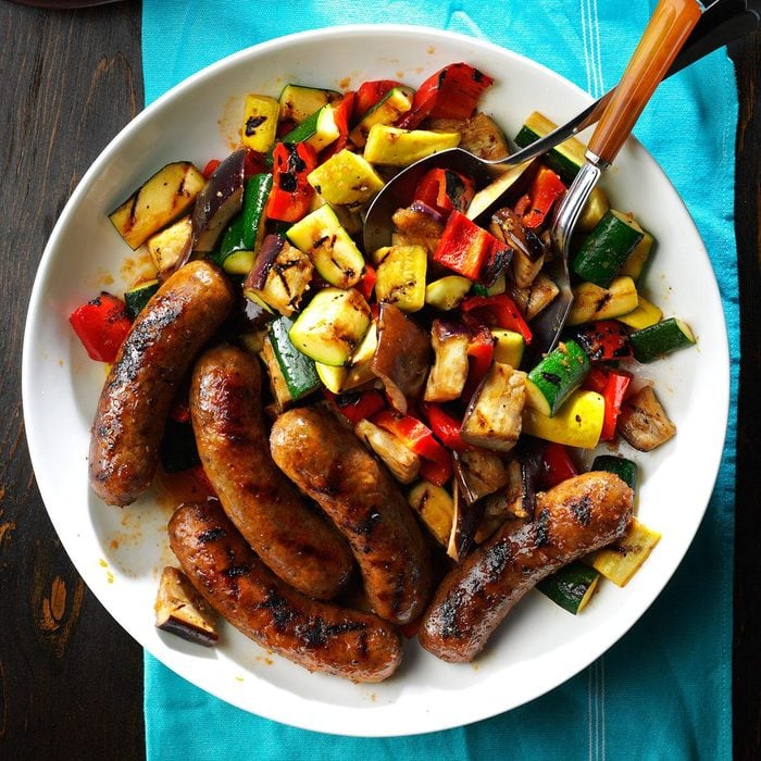 Day 10: Grilled Sausages with Summer Vegetables