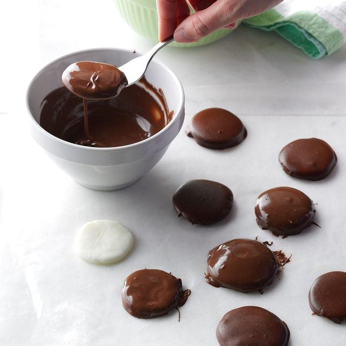 Homemade chocolate peppermint patties.